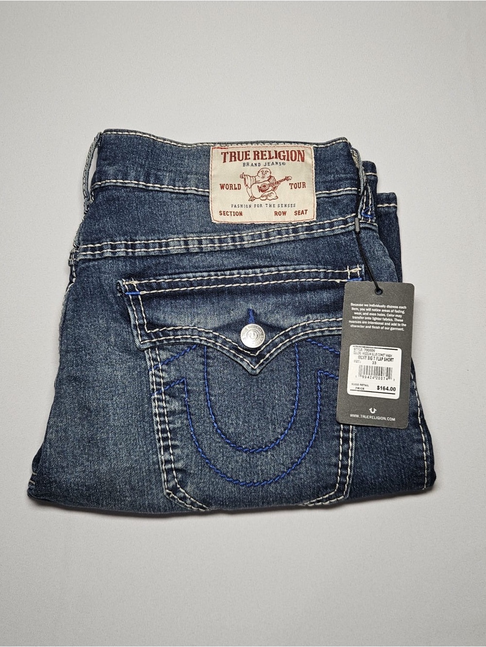 True Religion Ricky Big T Flap Shorts W33 Blue Denim NWT